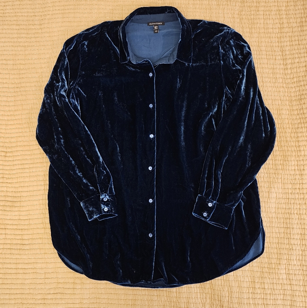 Eileen Fisher Velvet Classic Collar Shirt Viscose Silk Blend Women's L